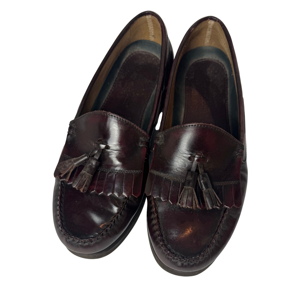 LL Bean Mens Burgundy Brown‎ Leather Kiltie Tassel Loafers 10.5W Made in Brazil